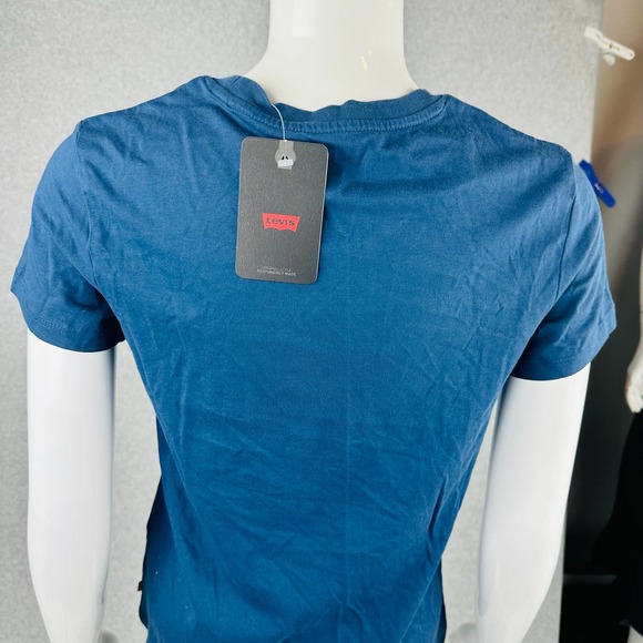New Levi's Juniors XS T-Shirt Striped Blue Logo Stretch Retro Short Sleeve NWT - Picture 6 of 7